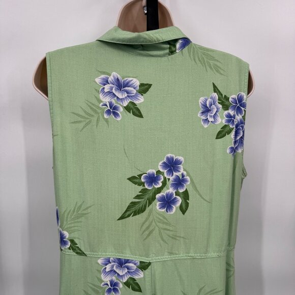 Vintage Hawaiian‎ Maxi Dress Womens 12 Rayon Green Purple Hibiscus Print Beachy - Picture 6 of 9
